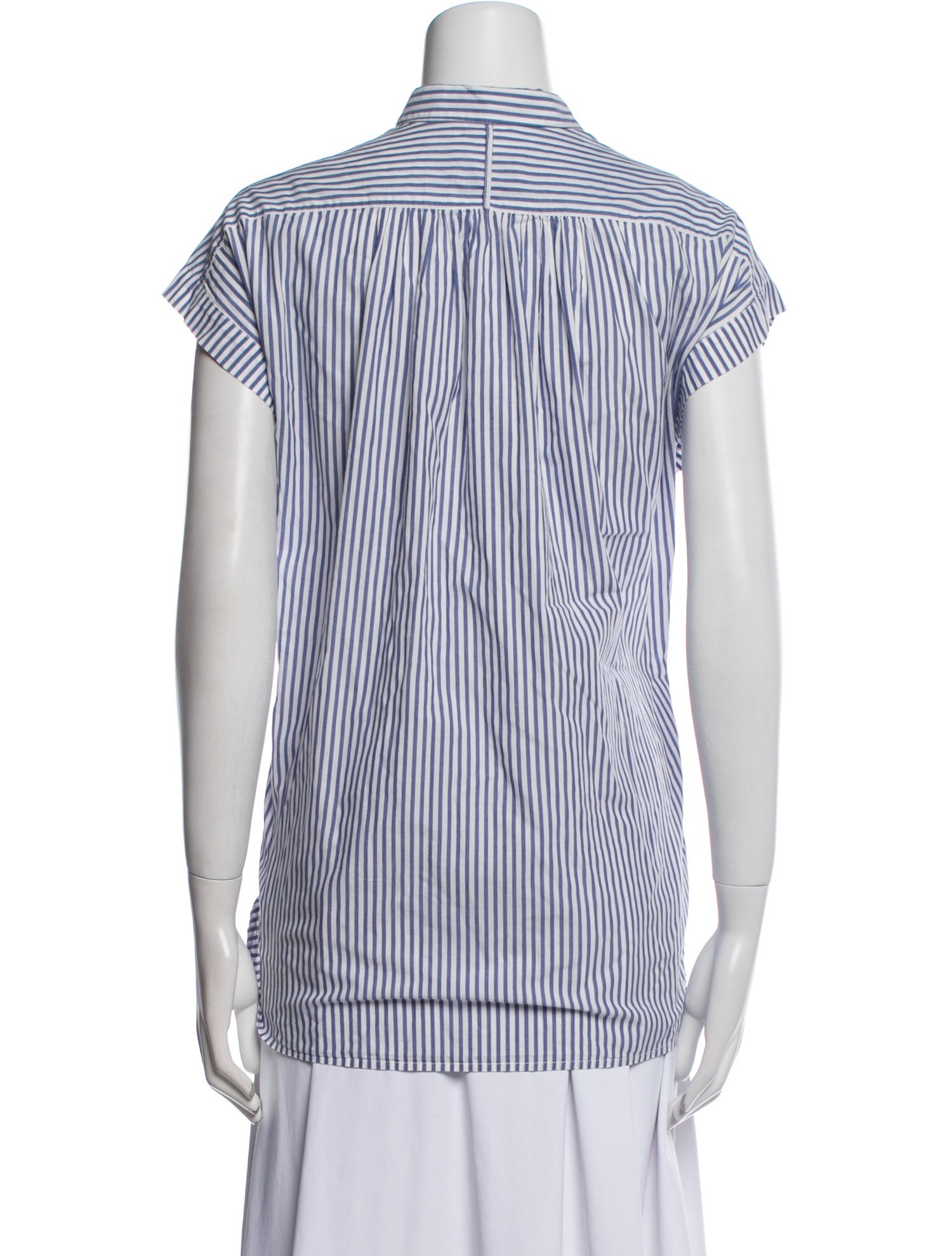 Nili Lotan Striped Short Sleeve Button-Up Top